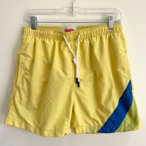 Solid & Striped Classic Swim Trunks Bathing Suit Yellow Retro Short Inseam Small
